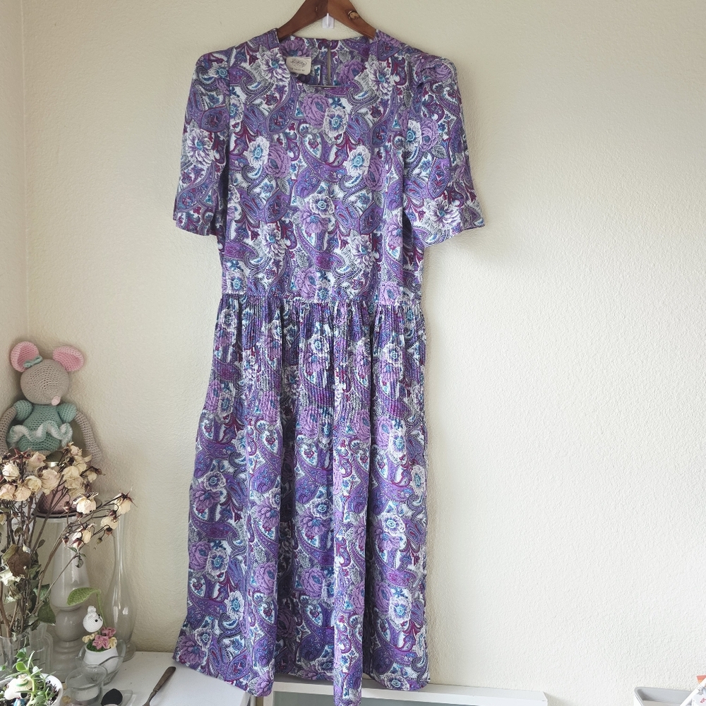 Vintage Luci Pellini | 80  Paisley Floral Midi Dress Sz 8